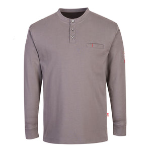 Portwest Bizflame Gray Flame Resistant Antistatic Henley Long Sleeve Shirt