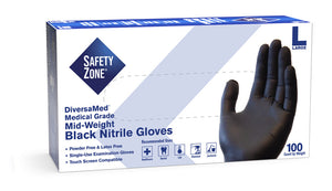 (90 Case/Full Pallet) DiversaMed Black Nitrile Gloves (5.3 mil) | Exam Grade | Case of 1000
