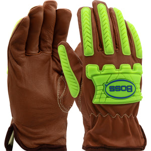 (12 Pairs) Boss® Xtreme AR Top Grain Goatskin Leather Drivers Glove with Oil Armor™ Finish and Para-Aramid Lining - TPR Impact Protection