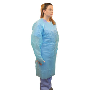 (100/Case) 1.75 Mil Blue CPE Gown with Long Sleeve and Thumb Loop