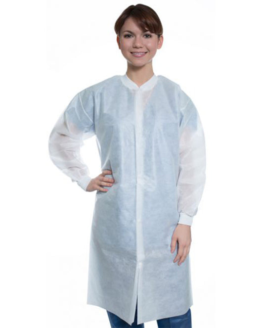 Medium Weight Knee Length Disposable White Lab Coats with No Pockets
