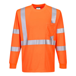 Class 3 Portwest Hi-Vis Long Sleeve Ribbed Cuff Orange T-Shirt