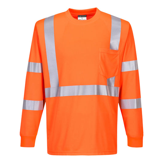 Class 3 Portwest Hi-Vis Long Sleeve Ribbed Cuff Orange T-Shirt