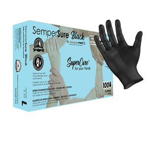 (85 Case/Full Pallet) SemperSure Black Nitrile Gloves (4 mil) | Exam Grade | 1000 gloves