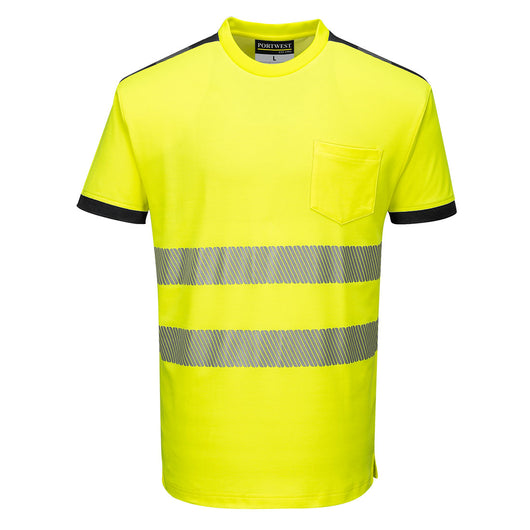 Class 2 Portwest PW3 Hi-Vis Short Sleeve T-Shirt Yellow/Black