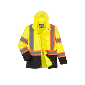 Class 3 Portwest Hi-Vis Contrast Tape Rain Jacket Yellow/Black