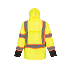 Class 3 Portwest Hi-Vis Contrast Tape Rain Jacket Yellow/Black