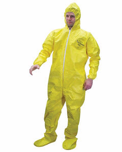 (12/Case) Dupont Tychem QC Coveralls with Attached Hood, Elastic Wrists & Boots - Bound Seams