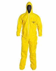 (12/Case) Dupont Tychem QC Zipper Front Coveralls w/ Attached Hood, Elastic Wrists & Ankles - Serged Seams
