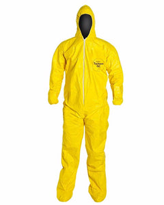 (12/Case) Dupont Tychem QC Zipper Front Coveralls w/ Attached Hood, Elastic Wrists & Ankles - Serged Seams